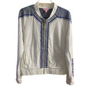 Lilly Pulitzer Joleen embroidered zip up jacket white embroidered Large